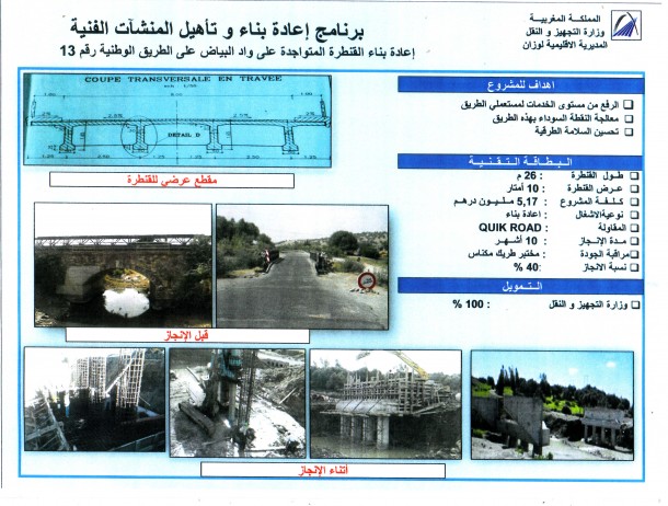 إعادة بناء القنطرة المتواجدة على واد البياض على الطريق الوطنية رقم 13